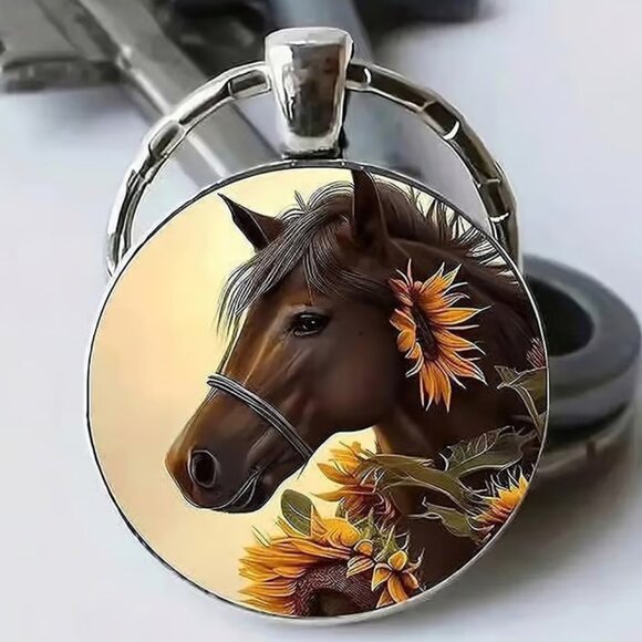 Independent Accessories - Stainless Steel HORSE Sunflower Keychain Keyring Accessory